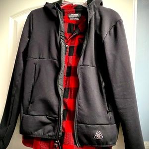 Prometheus Design Polartec Hoodie & Off the Grid Red Flannel button up, Men Med